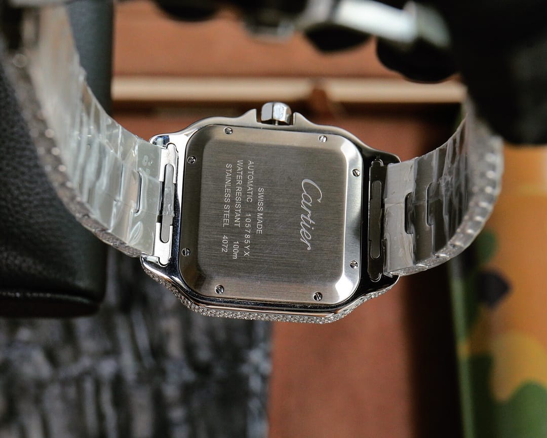 Cartier Santos Moissanite Watch 40mm Black Roman Dial